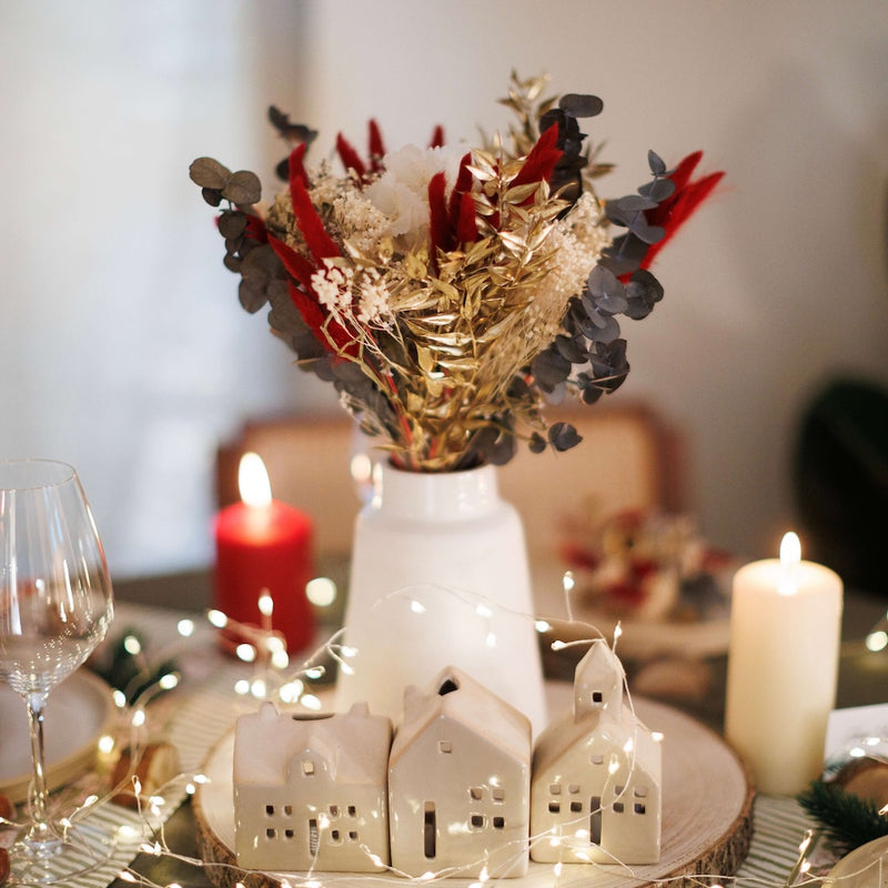 Bouquet fleurs séchées et stabilisées de Noël vert