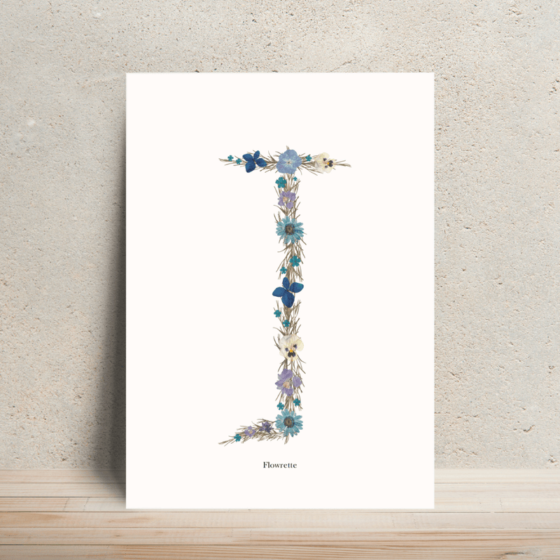 Affiche A4 herbier lettre bleue, idée déco salon - Flowrette