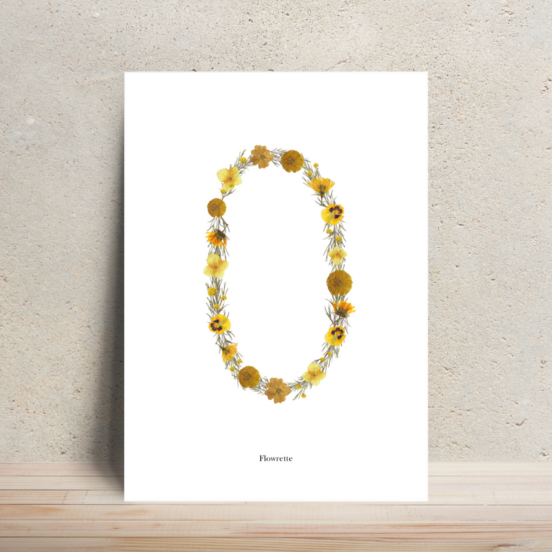 Affiche A4 herbier lettre jaune, variante de lettre florale - Flowrette