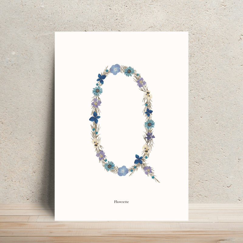 Affiche A4 herbier lettre bleue, cadeau personnalisable avec initiale - Flowrette