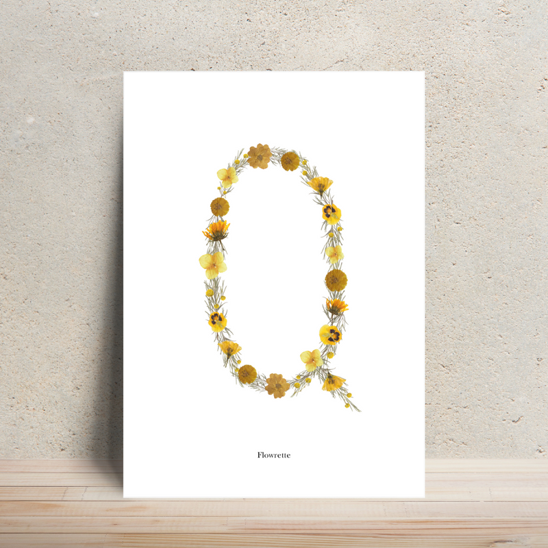 Affiche A4 herbier lettre jaune, collection alphabet botanique - Flowrette
