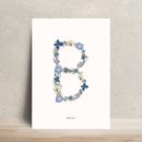 Affiche A4 herbier lettre bleue, décoration intérieure - Flowrette