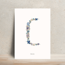 Affiche A4 herbier lettre bleue, idée cadeau personnalisé - Flowrette