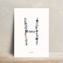 Affiche A4 herbier lettre bleue, composition florale pressée - Flowrette