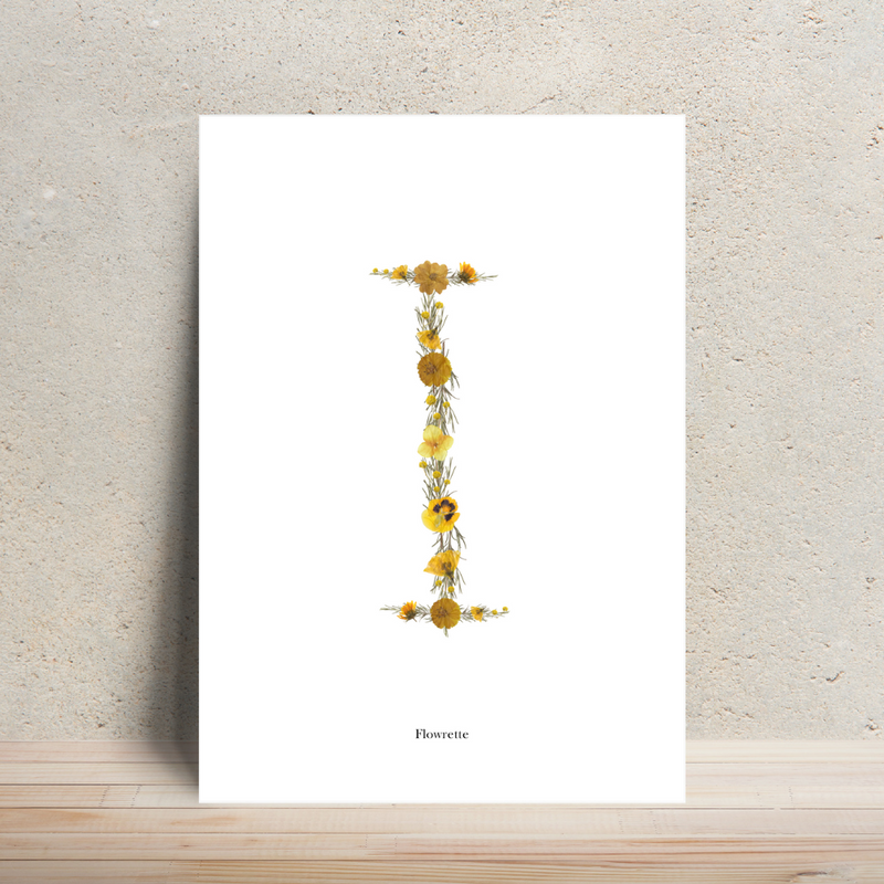 Affiche A4 herbier lettre jaune, décoration chambre - Flowrette