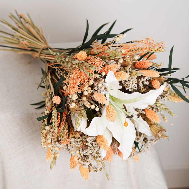 Bouquet mixte Musset, vue d'ensemble fleurs séchées et papier - Flowrette