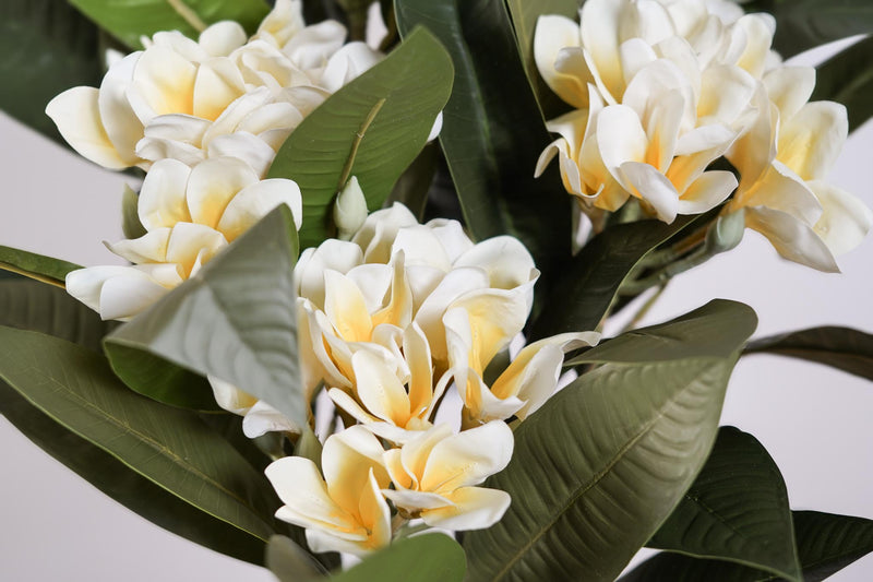 Fleur de frangipanier artificielle jaune, détail du dégradé de couleurs - Flowrette