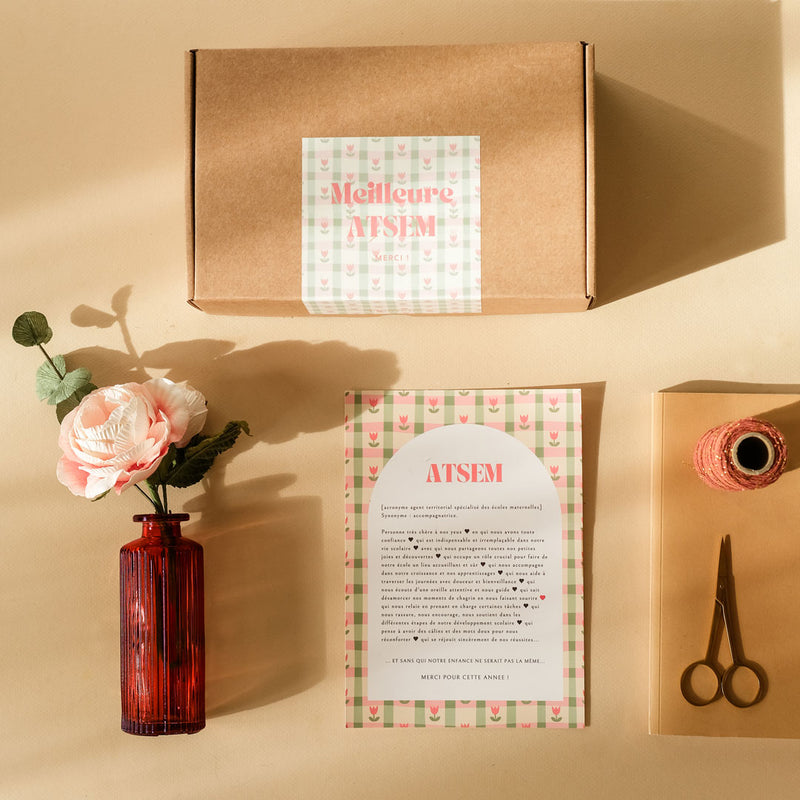 Coffret cadeau la Meilleure ATSEM avec bouquet de fleurs en papier - Flowrette
