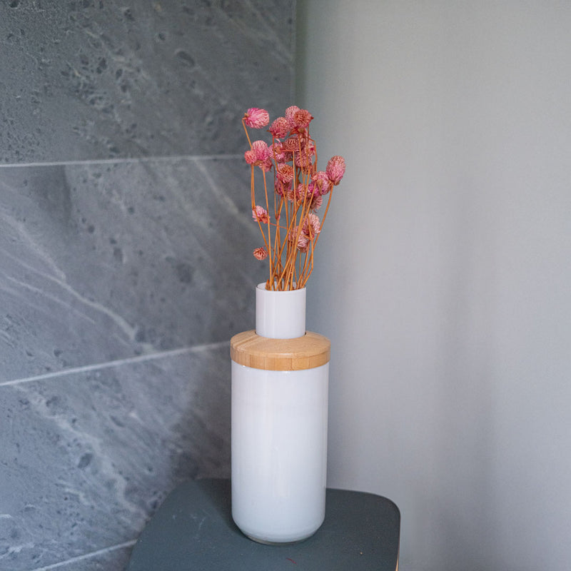 Botte fleurs séchées Gomphrena rose, détail des têtes florales - Flowrette