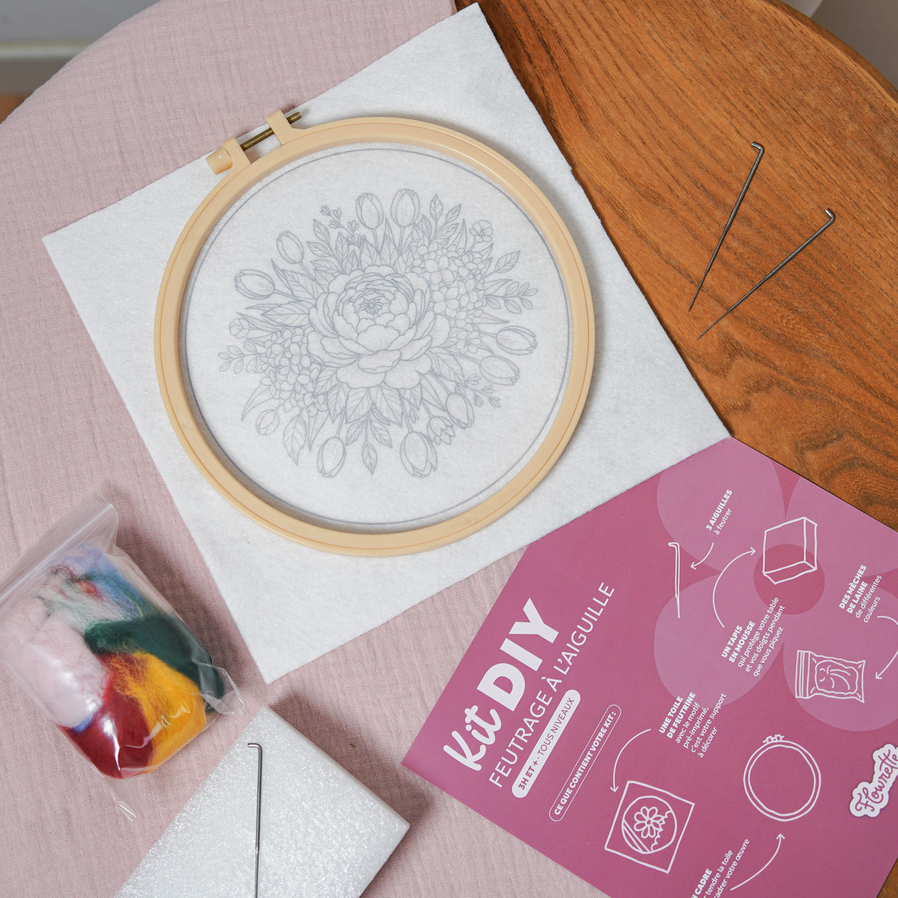 Kit DIY feutrage à l'aiguille Pivoine - Flowrette