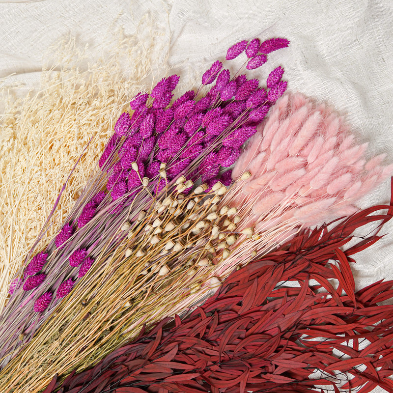 Assortiment de bottes de fleurs séchées roses - Flowrette