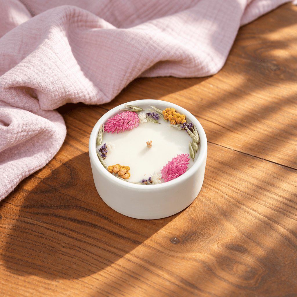Bougie fleurie Fleur d'Amandier cire de soja - Flowrette