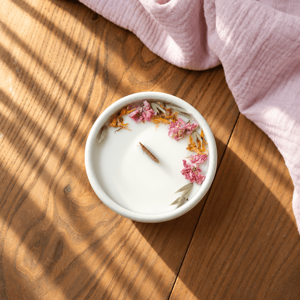 Bougie fleurie Lin en cire de soja - Flowrette