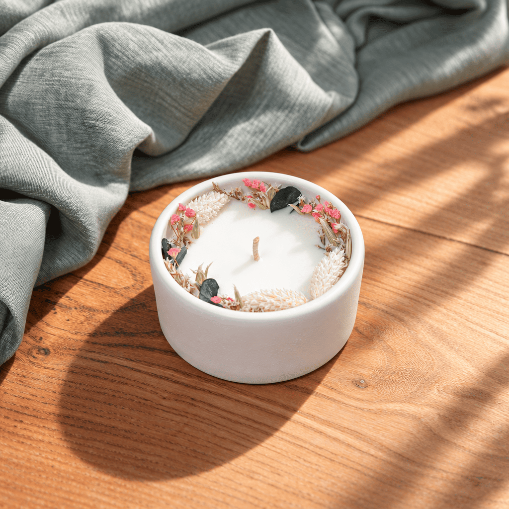 Bougie fleurie menthe et basilic - Flowrette