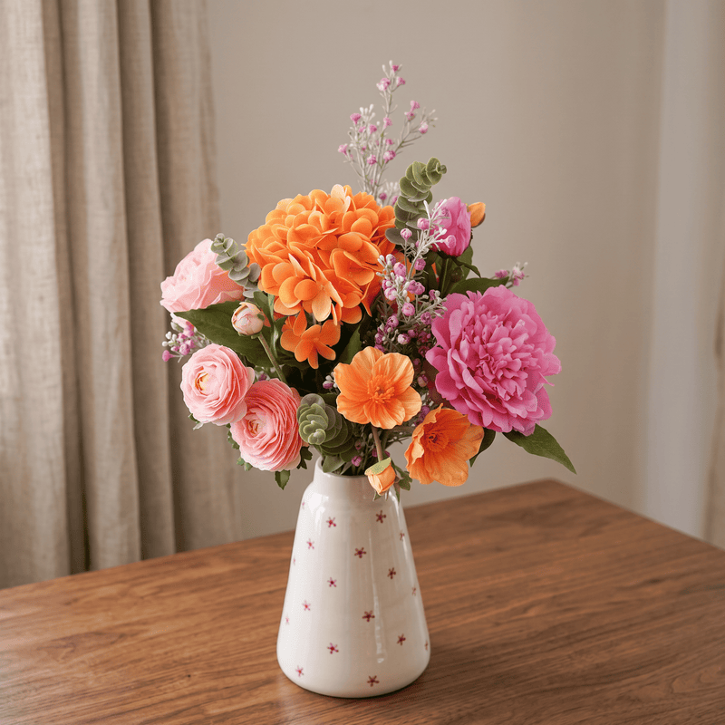 Bouquet de fleurs artificielles Adèle, vue d'ensemble aux teintes douces - Flowrette