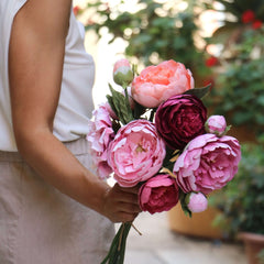 Bouquet paper flowers mixing peonies