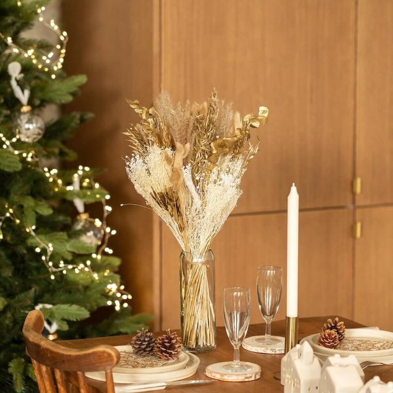 Bouquet fleurs séchées et stabilisées de Noël doré