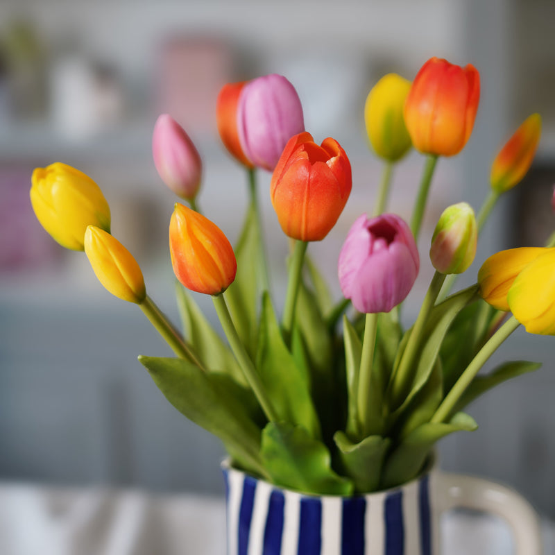 Bouquet de tulipes artificielles aux tons jaune orange et rose Flowrette pour décoration d'intérieur