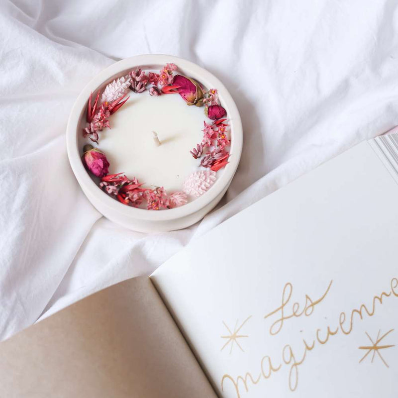 Wild pink flower candle