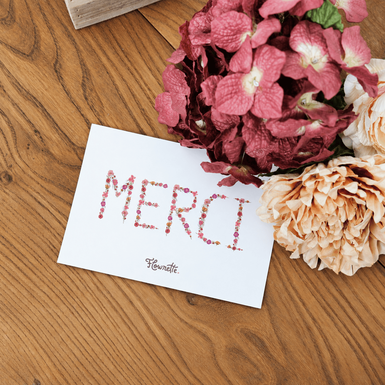Carte postale Merci, avec illustration florale - Flowrette