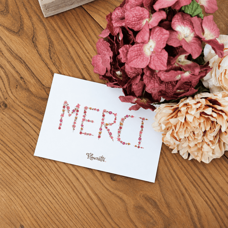 Carte postale Merci, avec illustration florale - Flowrette