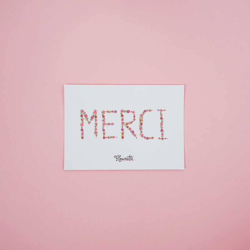 Carte postale Merci, avec illustration florale - Flowrette