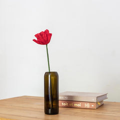 Coquelicot en papier rouge, tige fleurie artisanale - Flowrette
