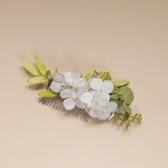 Peigne fleurs en papier blanc et vert
