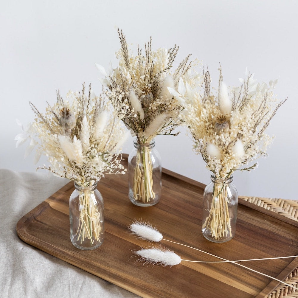 Trio petits bouquets Belleville, mini-bouquets dans leurs vases - Flowrette