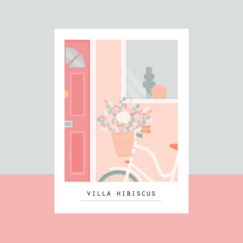 Carte postale Villa Hibiscus, illustration Pramax x Flowrette - Flowrette