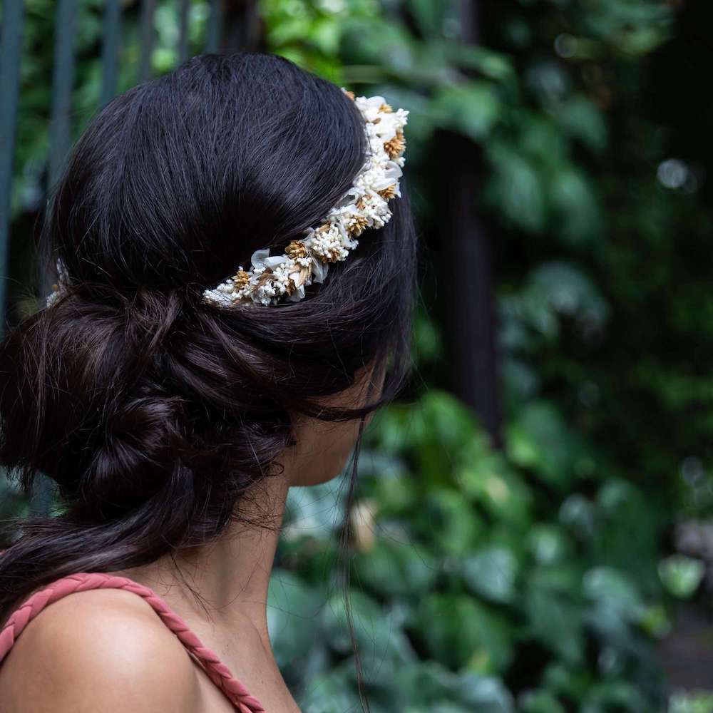 Couronne Léna en fleurs séchées blanches pour mariage - Flowrette