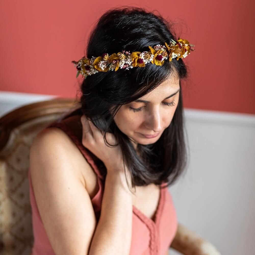 Couronne Andrea en fleurs séchées, accessoire de mariage - Flowrette