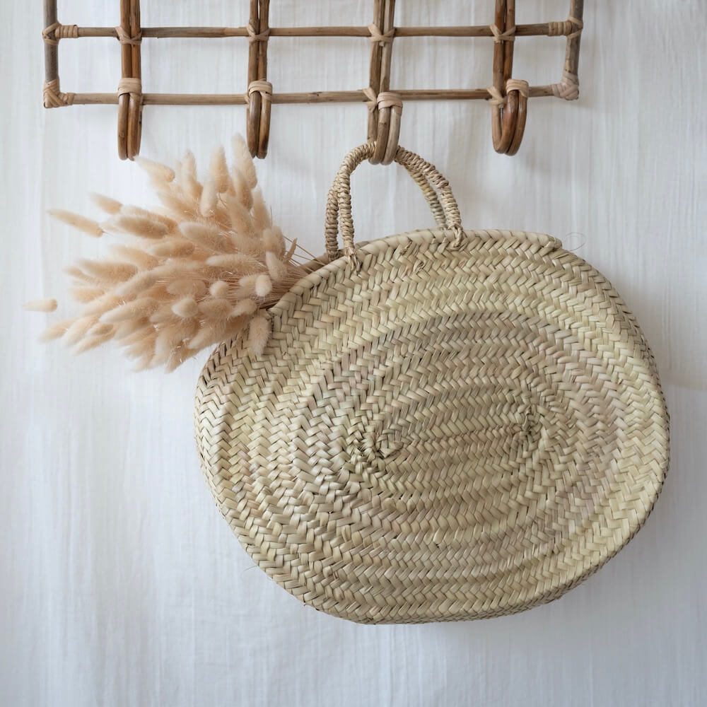 Panier en osier Kénitra rond artisanal, vue de face - Flowrette
