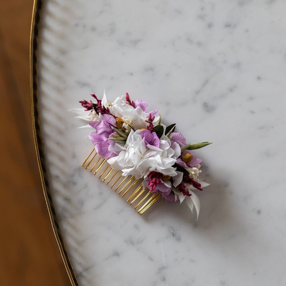 Peigne Davia en fleurs séchées, accessoire de mariage - Flowrette