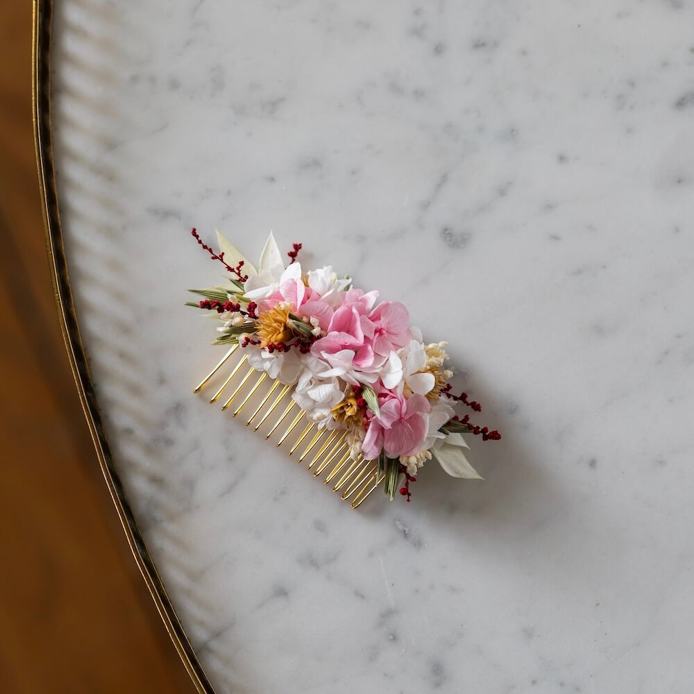 Peigne Ombeline en fleurs séchées, accessoire de mariage - Flowrette